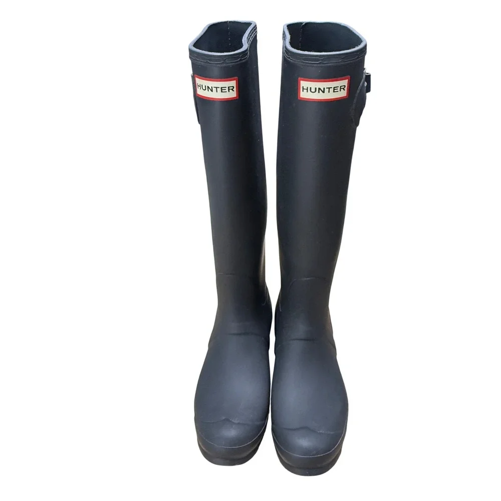Hunter Original Tall Rain Boots‎ Matte Black/grey Waterproof Rubber W 9 EU 40/41